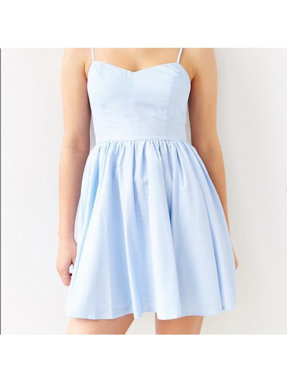 Lucca Couture Light Blue Pinstripe Spaghetti Strap Mini Dress